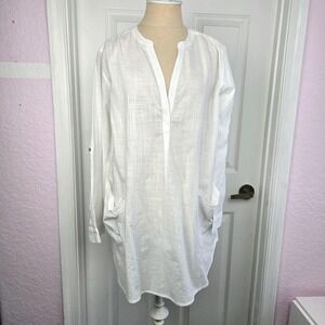 Seafolly Boyfriend Beach Shirt Size L White Swim‎ Cover-up Cotton Resort Wear